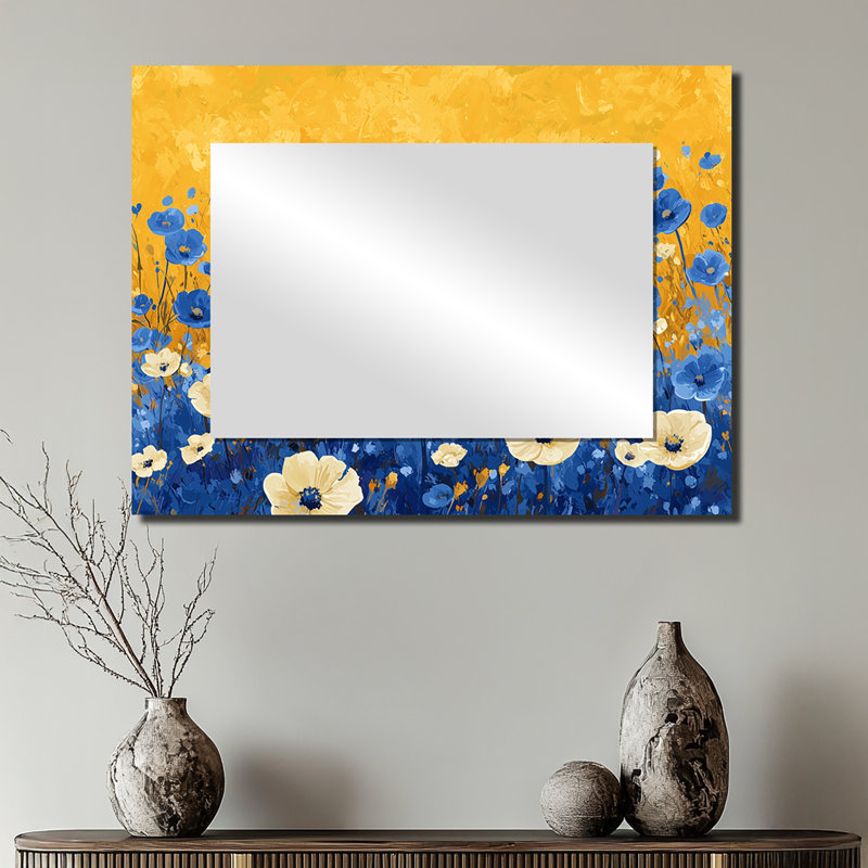 Décoration murale bleu doré Wildflower Meadow Scenery II - miroir fleurs sauvages - imprimé sur métal, 24 po x 32 po