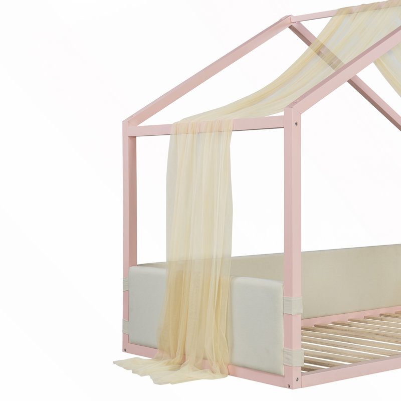 Lit à baldaquin avec panneaux latéraux rembourrés en velours, Rose
