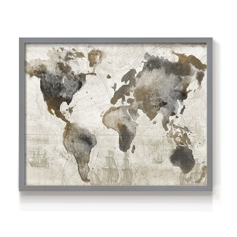 Antique Map -Framed Print - Restickable, Gray