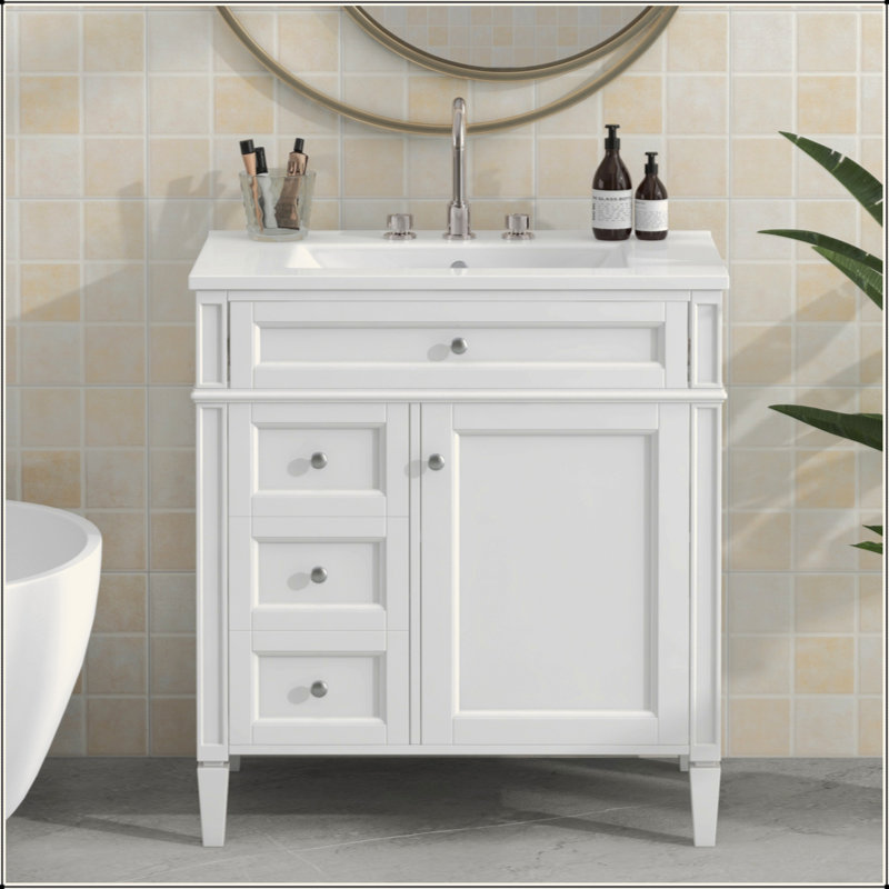 Meuble-lavabo de 30 po avec lavabo supérieur, meuble-lavabo moderne avec 2 tiroirs et tiroir escamotable, meuble-lavabo simple