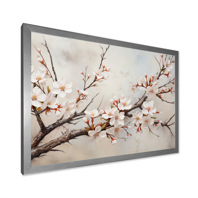 Minimalisme beige cerisier en fleurs II - impressions sur toile de cerisier en fleurs, H 24 po x l 32 po x P 1 po