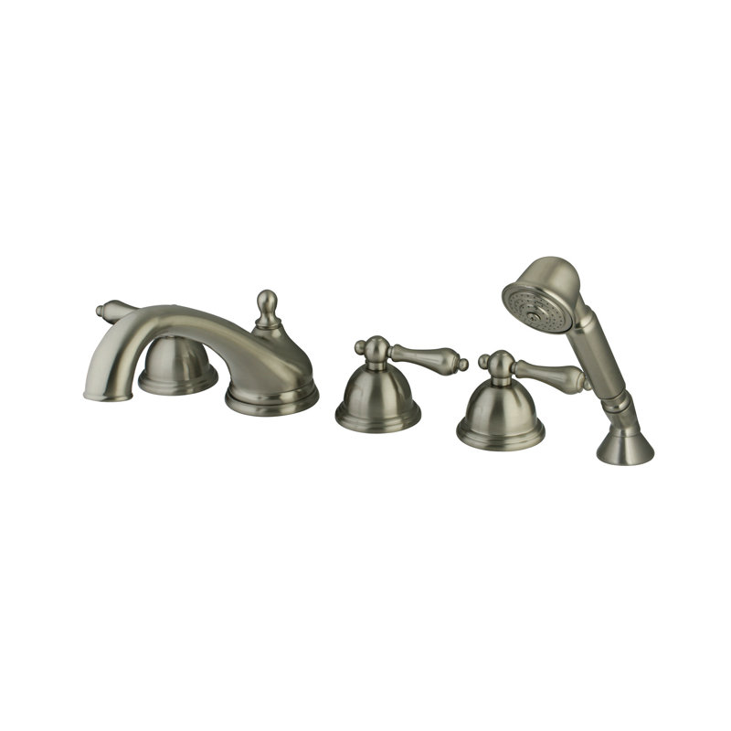 Triple Handle Deck Mounted Roman Tub Faucet with Handshower, Polished Chrome