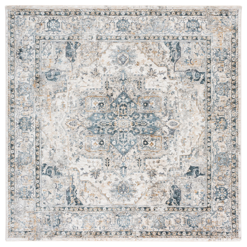 Tapis 723 ivoire / bleu marine, Carré 6 pi 7 po