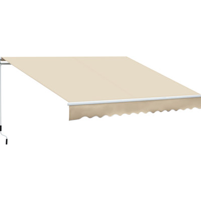 Auvent de patio 12 pi x 8 pi, abri de soleil rétractable avec manivelle, 280 g / m et tissu hydrofuge, structure en aluminium pour terrasse, balcon, cour, auvent blanc crème,