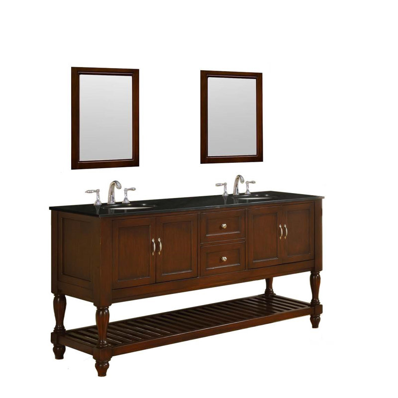 Ensemble de meuble-lavabo double 70 po Cahill, Granite noir, Espresso