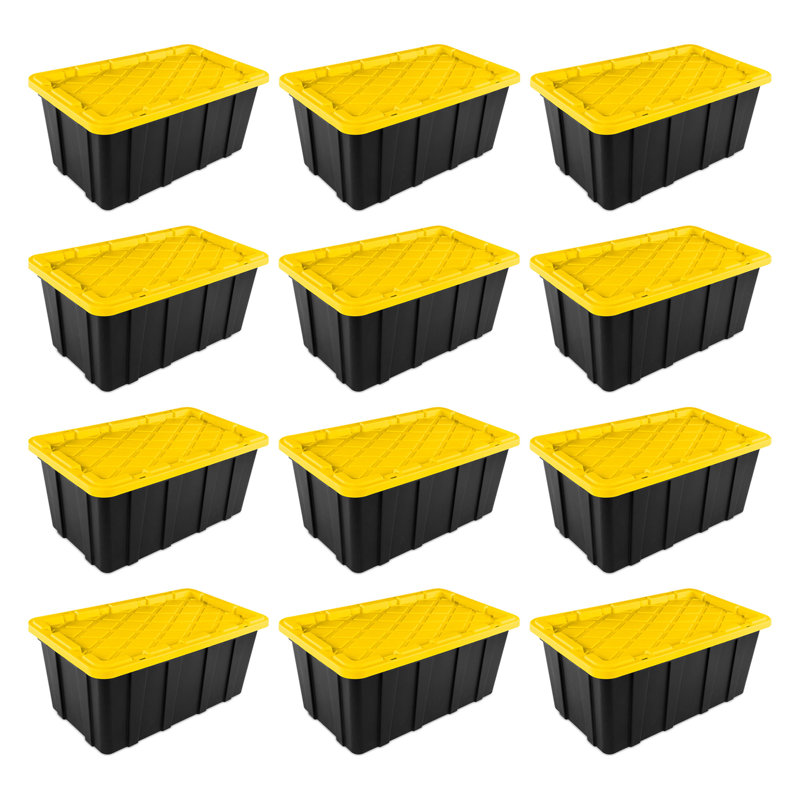 Sterilite 38 Gallon Industrial Stackable Storage Tote Lidded Containers, 12 Pack