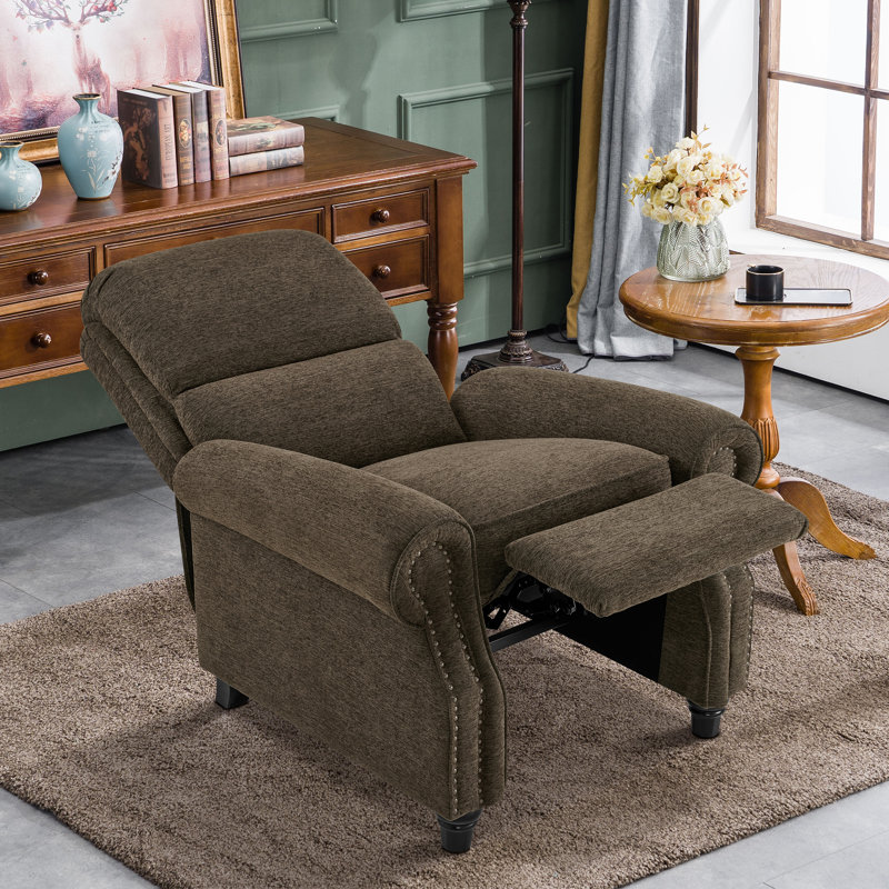 Pushback Recliner Chair, Chenille Upholstered Accent Chairs, Adjustable Reclining Sofa, Brown Chenille