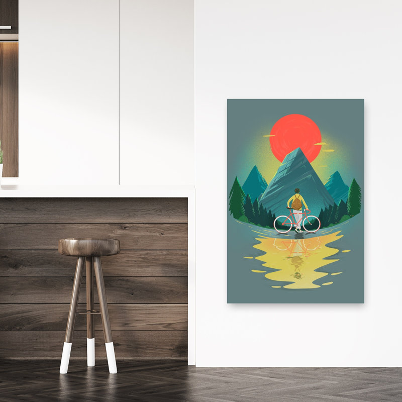 «Mountain Rider's Reflection Peaceful Serene Tranquil Forest Landscape», reproduction d'art murale, 48" H x 32" W