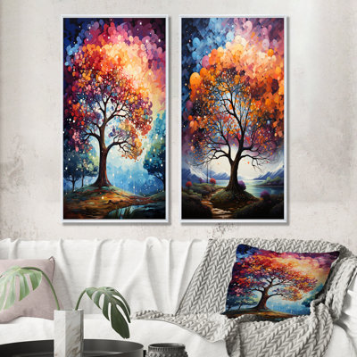 Oak Trees Rainbow Of Colors - Tree Oak Canvas Wall Art Set Of 2