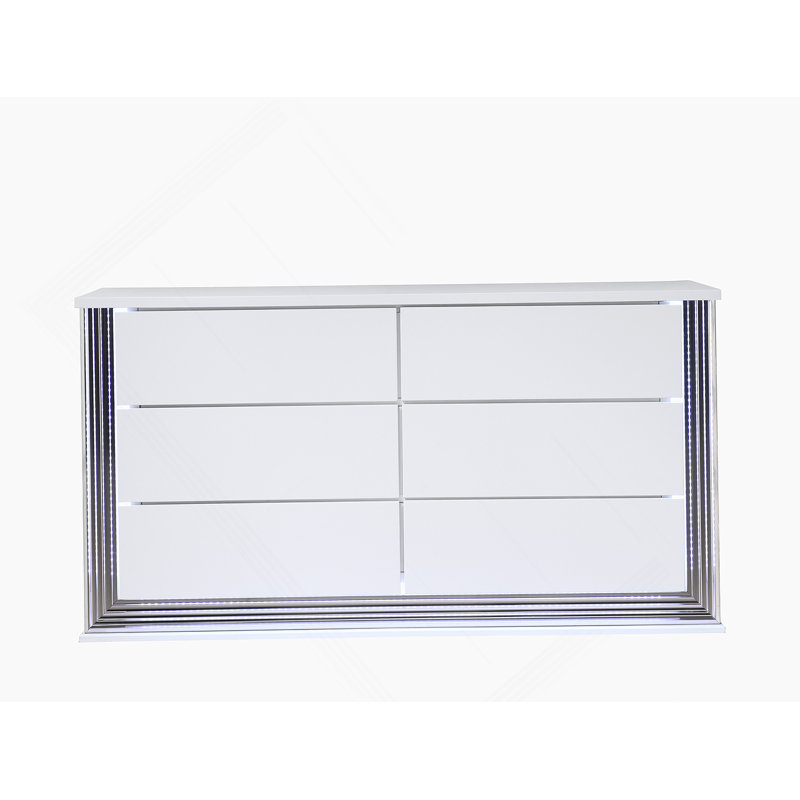 Commode horizontale en bois manufacturé avec 6 tiroirs