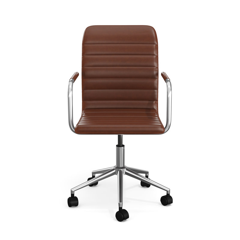 Fauteuil de bureau pivotant avec accoudoirs intégrés Martha Stewart Taytum, Brun selle, Nickel poli