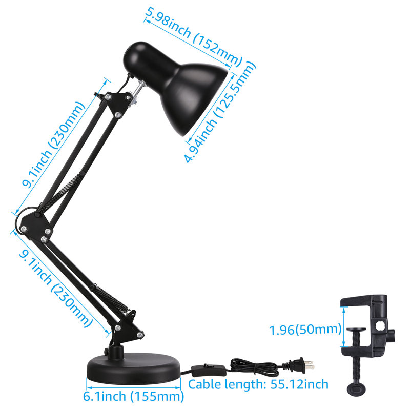 Adjustable Black Clip-On Lamp with Shelf, 40W
