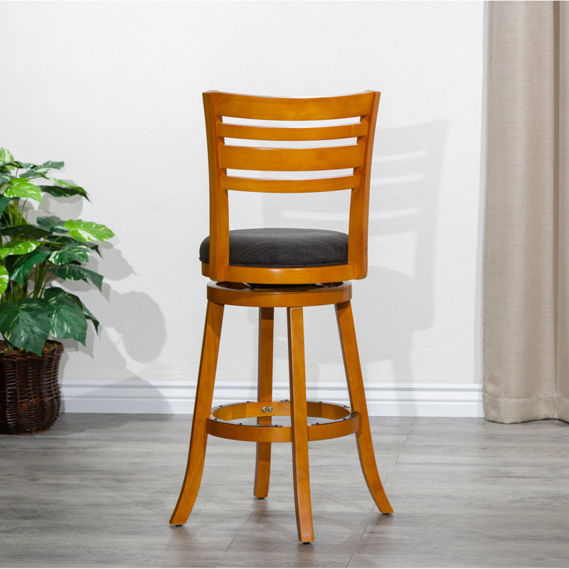 Tabouret de bar de 30 po de hauteur, dossier à lattes, finition naturelle, siège en tissu gris anthracite, tabouret stable et confortable avec dossier inclus