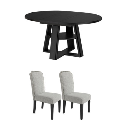 Convertible Round to Oval Dining Table Set with Padded Chairs, Seats 4-8