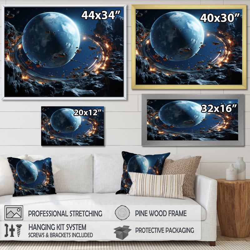 «Blue Planets Distorsion», art mural de la planète espace, Toile tendue, H 30 po x l 40 po x P 1,5 po