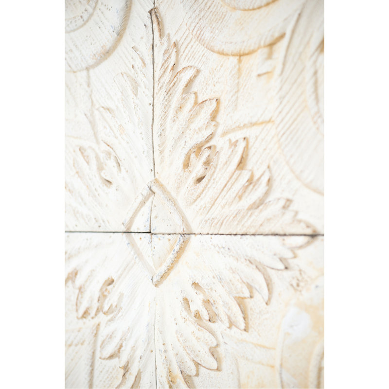 Panneaux 100% bois de sapin naturel, 17,5 x 17,5 po, délavé blanc délavé, médaillon complexe pour de multiples décors intérieurs 17,5 x 17,5 po