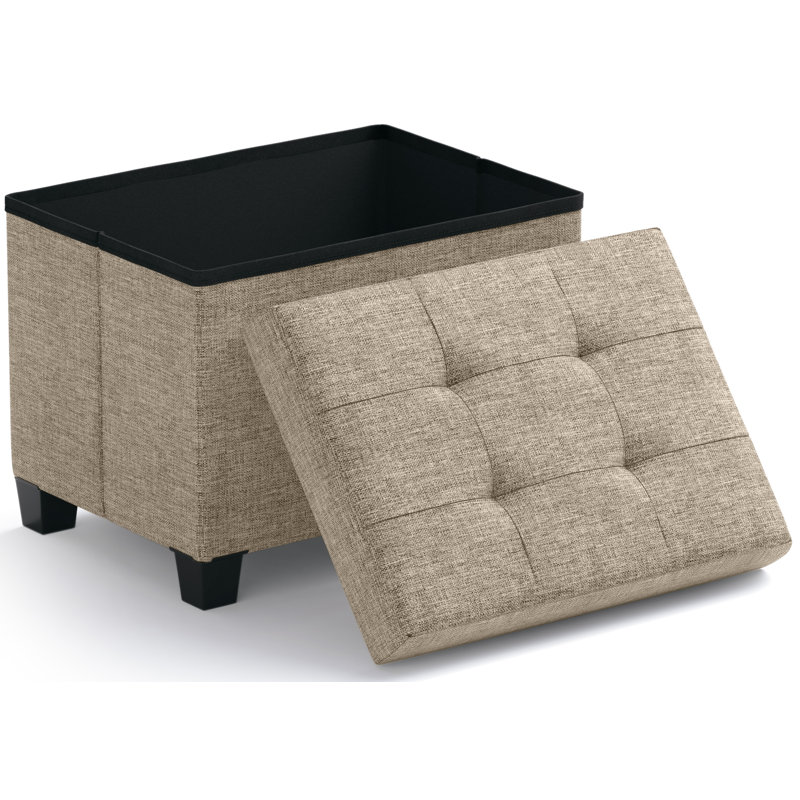 Collapsible Rectangle Small Storage Ottoman with Legs - 12" x 16" x 12", Tan