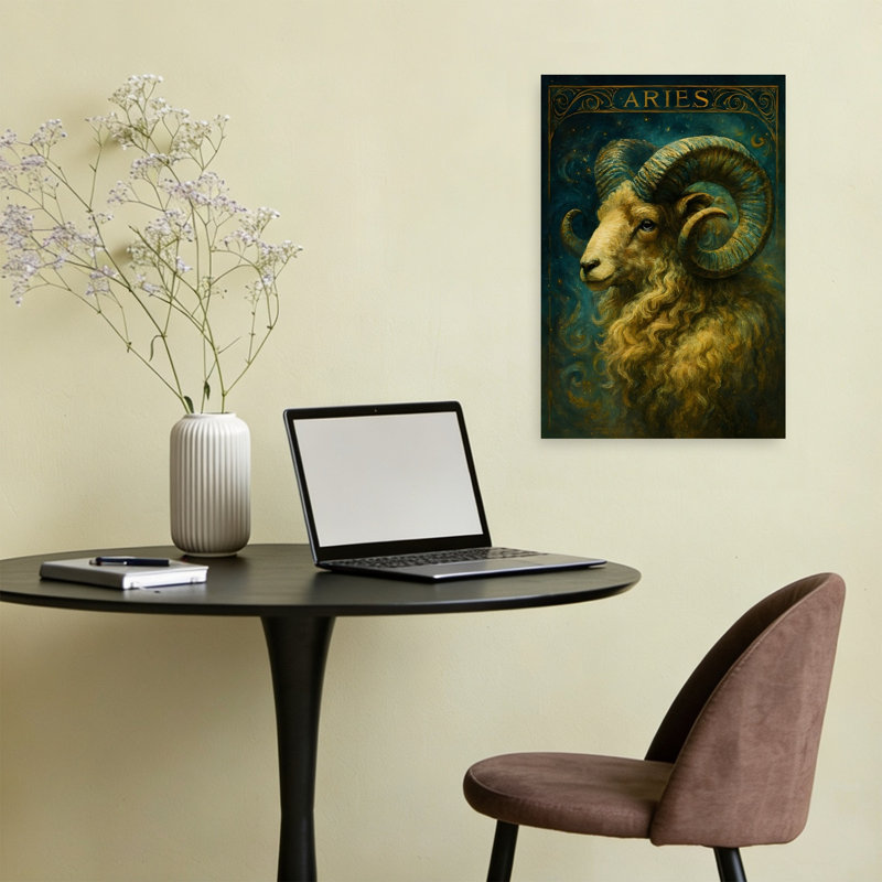 Affiche murale contemporaine mystique représentant un bélier céleste., H 24 po x l 16 po