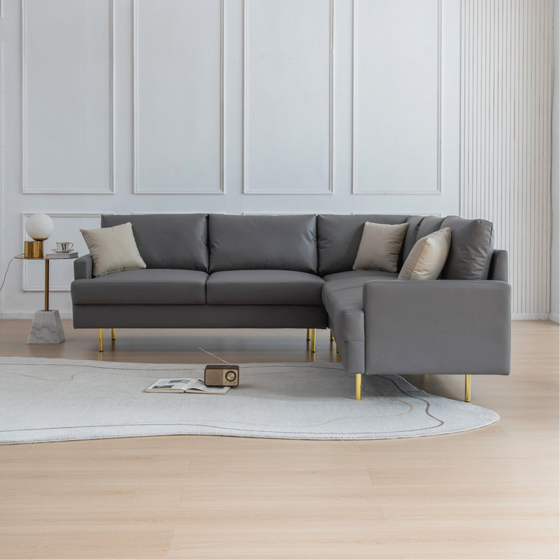 Canapé d'angle modulaire en cuir technique en L avec coussins