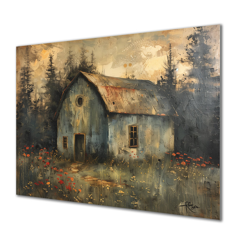 Gris, gris, hiver, chalet champêtre, H 16 po x l 32 po x P 1 po, Métal métal