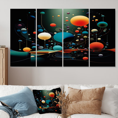 Orbital Harmony Retro Geometrics - Ensemble de décoration murale paysage abstrait 4 pièces