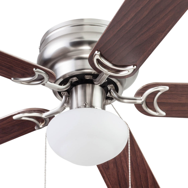 Alvina 44'' Ceiling Fan with LED Lights, Satin Nickel with Gray Oak/Walnut Blades