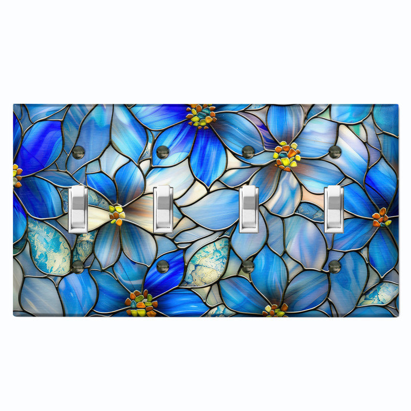 Couvercle de plaque d'interrupteur en métal; Bascule à 4 bandes US standard - Image de vitrail fleurs tropicales