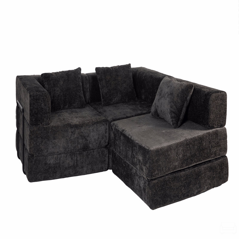 Compression Sofa,Convertible Floor Sofa Bed With Fixed-Shape Frame, Boneless Modular Sectional Sofa,No Assembly Required,Chenille Fabric