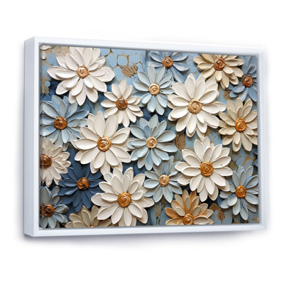«Blue Blooms Zinnias fleurs», reproduction d'art sur toile encadrée Zinnias