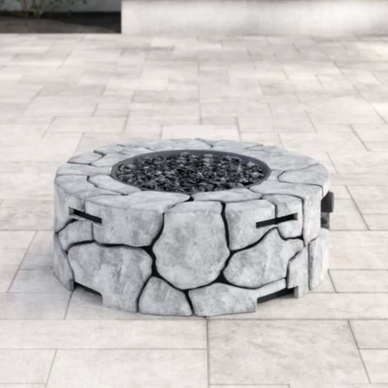Modern Outdoor Fire Pit 40000 - 8H Burn Time, Fiber Concrete, Stainless Steel Zone, Propane/Natural Gas, Gray Appearance 8 Hours Duration, Combustion