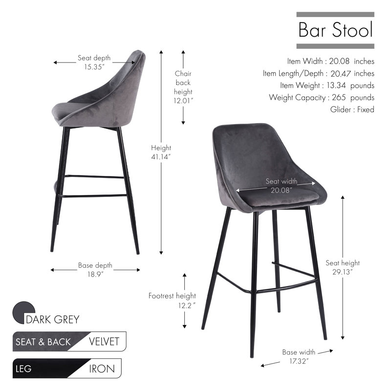 Tabouret Layken, Tabouret de bar (siège d'une hauteur de 29 po), Gris foncé