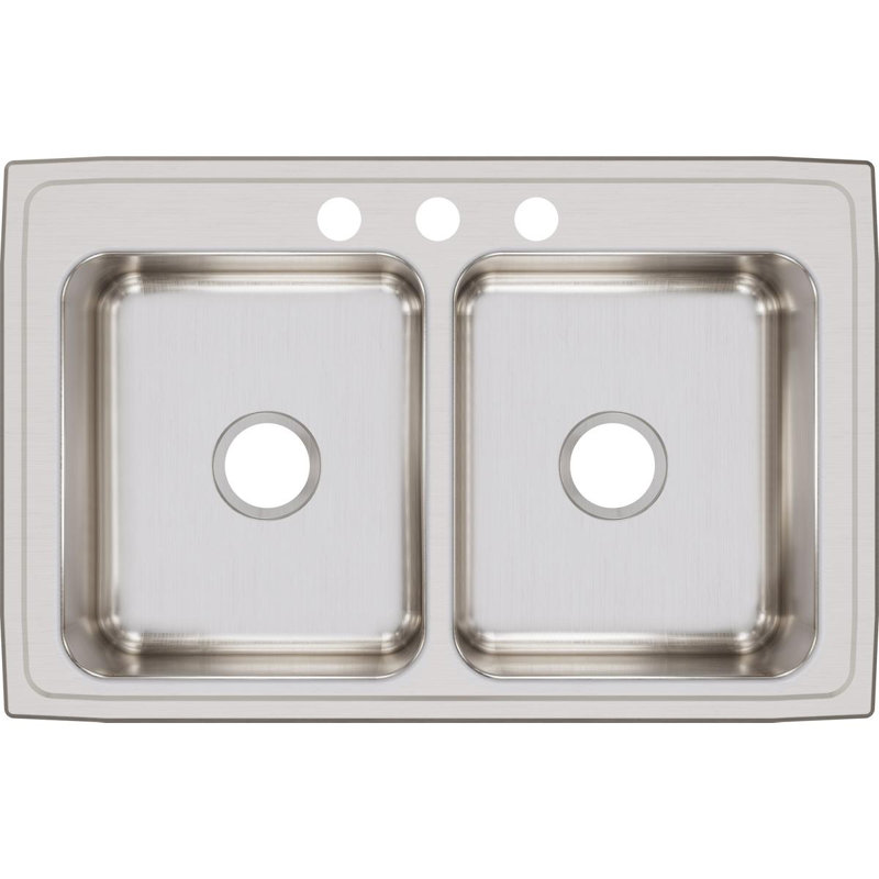 Lustertone 33" L x 21.25" W Double Basin Drop-In Kitchen Sink, 3 hole