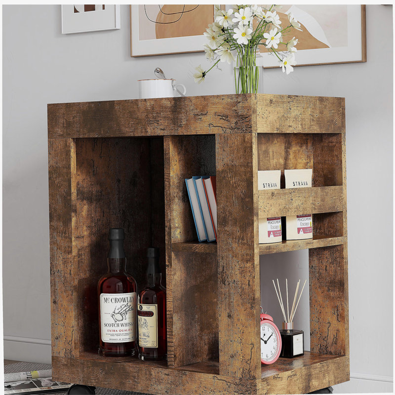 Armoire latérale de canapé de style médiéval et mobile, armoire de rangement pour chariot à main brune et tablette, idéale pour les salons.