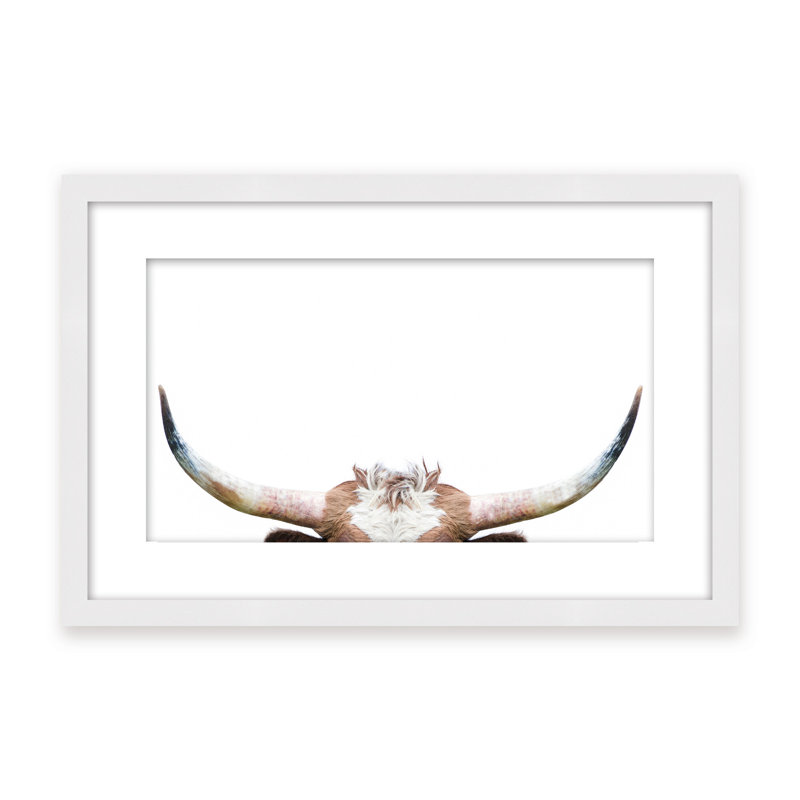 Nature Inspired Peeking Longhorn Cow by  - Picture Frame Photograph on Paper, 32" H x 48" W x 1.125" D, Black, Framed Print