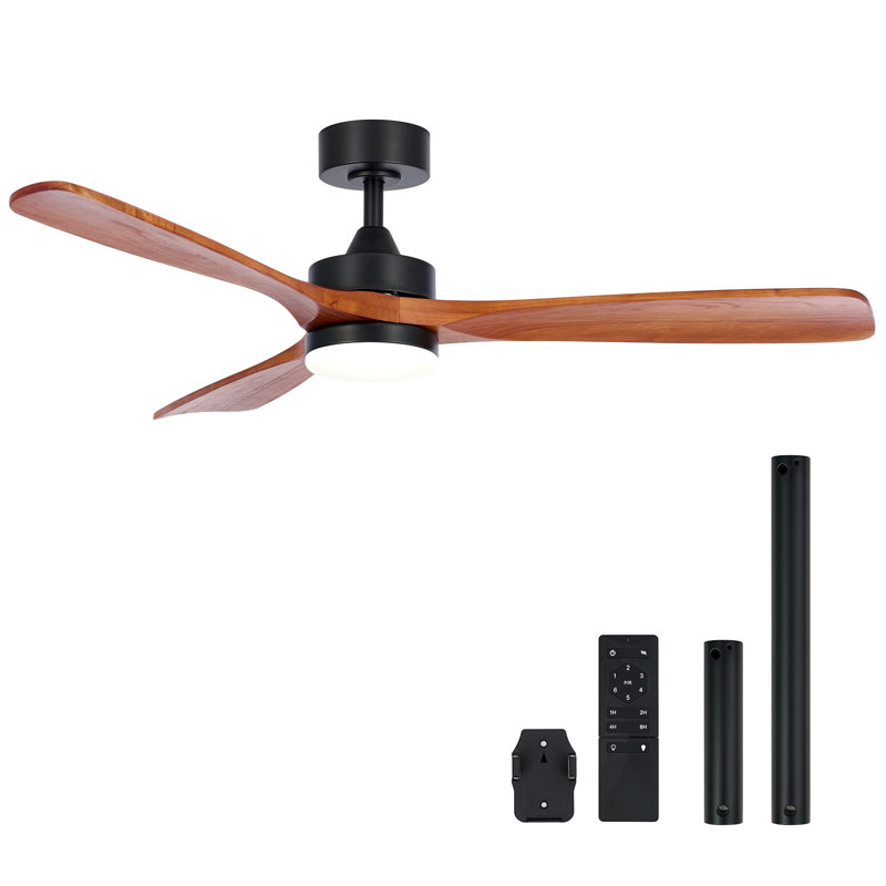 52" Black and Walnut Wood Ceiling Fan with LED Light and Remote