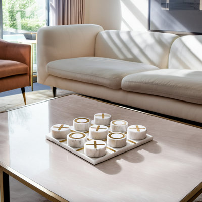 Decorative Tic Tac Toe Game Contemporary Stylish and Gold Marble Family Game Night