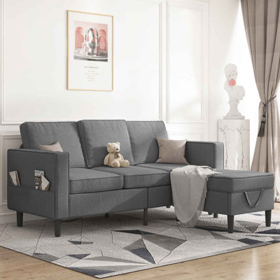 Ebern Designs 78“ Sectional Sofa Couch For Living Room | Convertible Linen Sofa Chaise With Reversible Storage Ottoman | Modern Modular Sofa With 2 Si by Ebern Designs