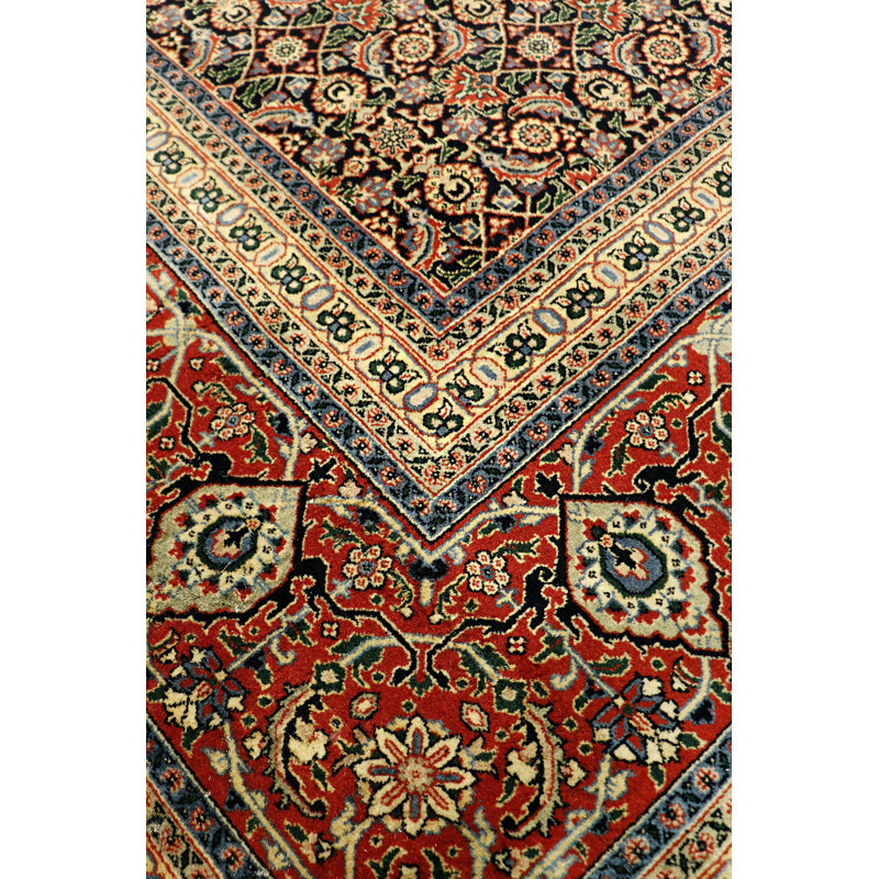 Baku Hand Knotted Wool Floral Area Rug in Navy/Rust, Rectangle 12' x 15'