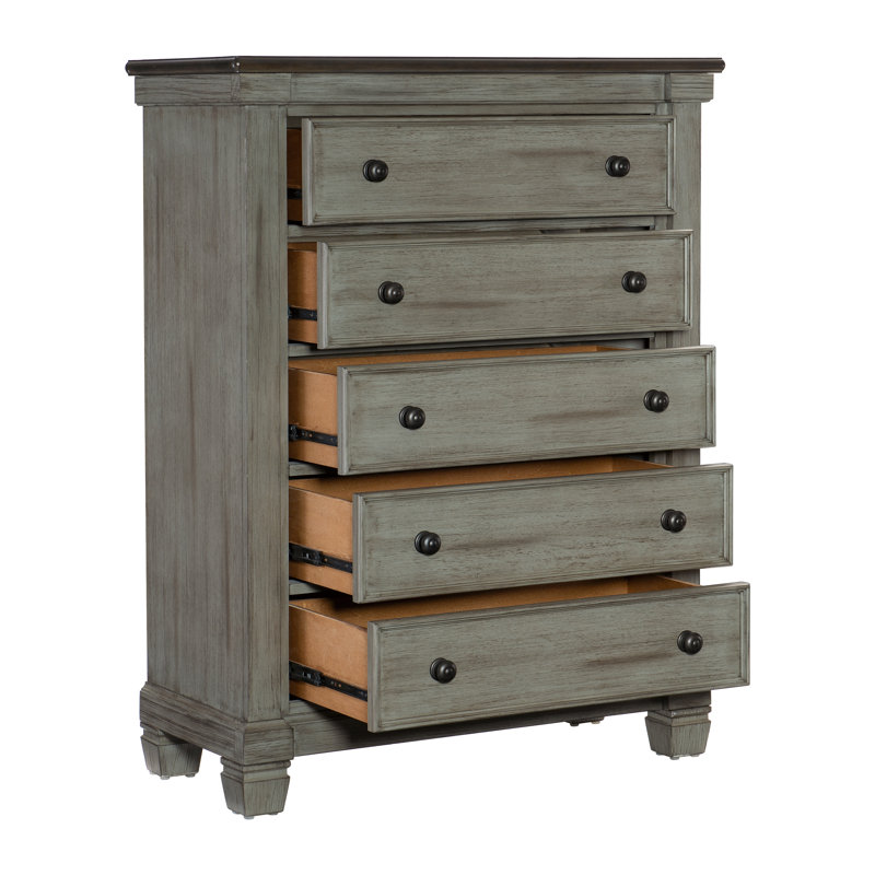 Commode 5 tiroirs Sofia, Gris antique / café