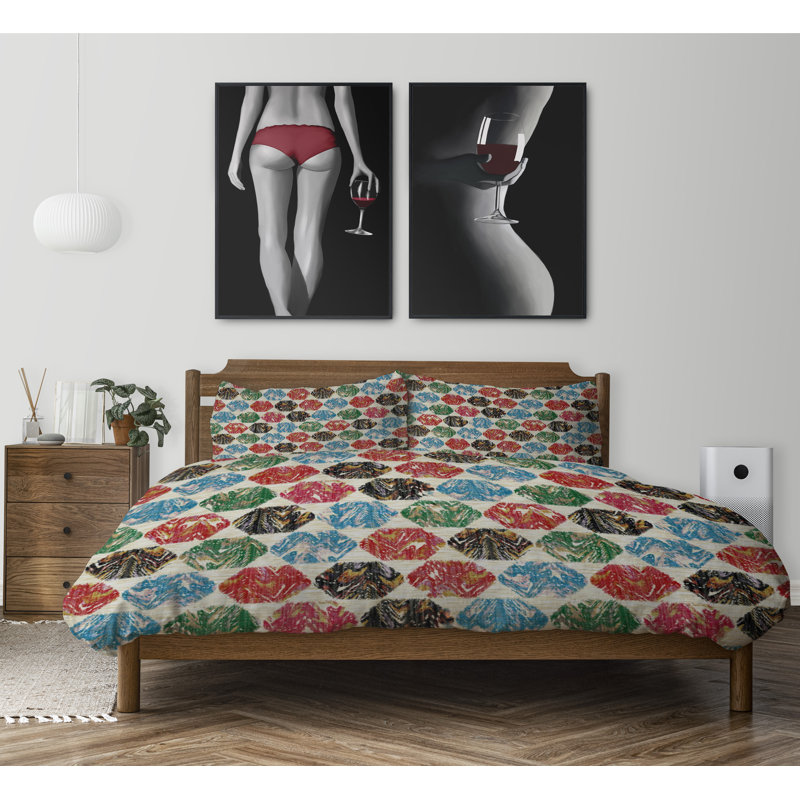 Polyester Twill Geometric Shapes Duvet Cover, King Duvet Cover + 2 King Pillowcases