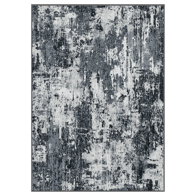 Modern Abstract Printed Area Rug Non-Slip Machine Washable Low Pile for Living Room Bedroom, Rectangle 6' x 9', Black