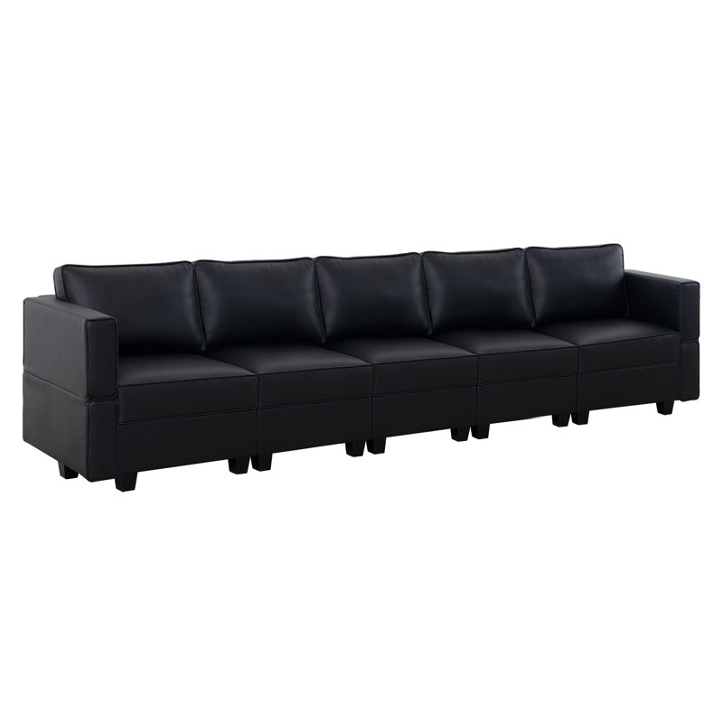 Canapé modulaire avec sièges de rangement Siria - Canapé modulaire 5 places pour un salon moderne et élégant, Cuir Air noir