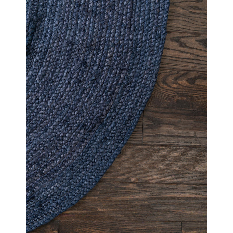Tapis bleu marine tressé à la main Catriona, Ovale 5 pi 1 po x 8 pi