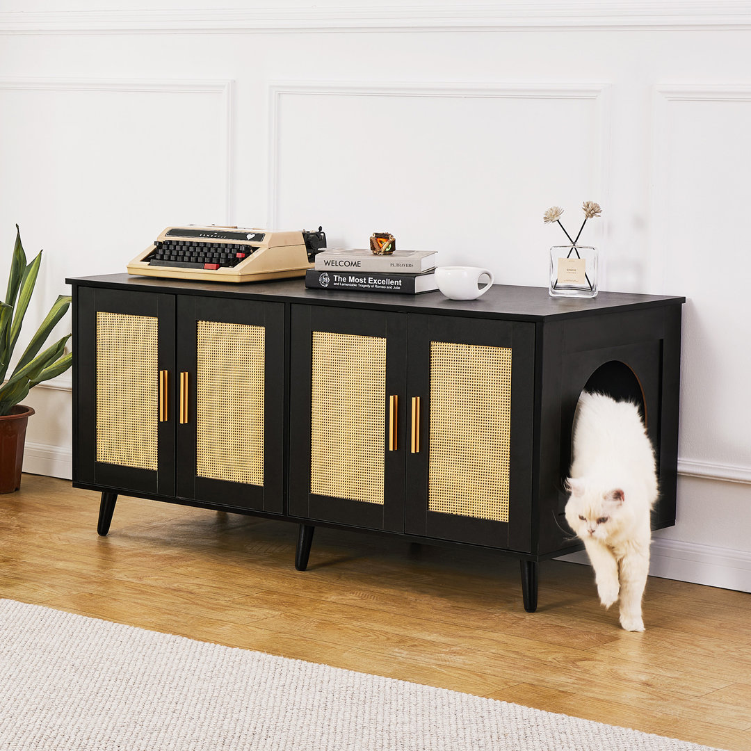 Cat Litter Box Enclosure Wooden Litter Box Furniture Hidden 2 Rooms