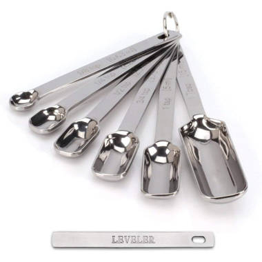 Black Measuring Spoons - Set of 7 Includes Leveler - Premium Heavy-Duty  Stainless Steel, Narrow, Long Handle Design Fits in Spice Jar