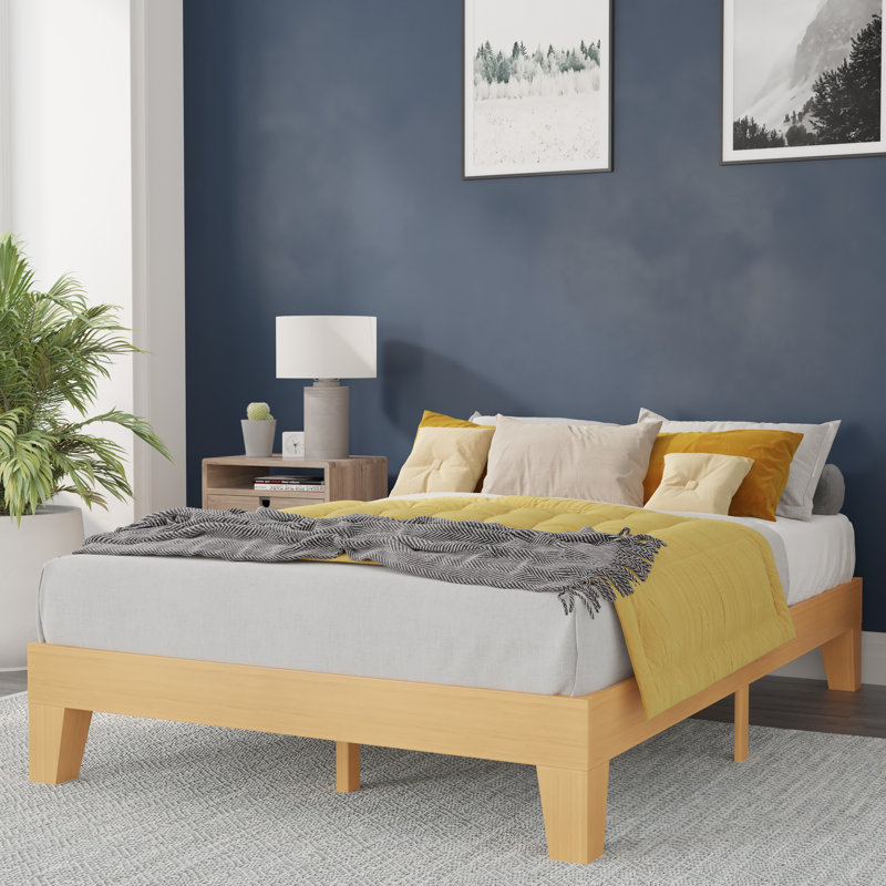 Platform Bed with Wooden Support Slats, No Box Spring Required, Full, Natural