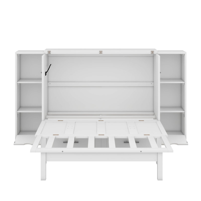Lit escamotable avec tablettes, tiroirs et ports USB Murphy, Blanc, Lit double