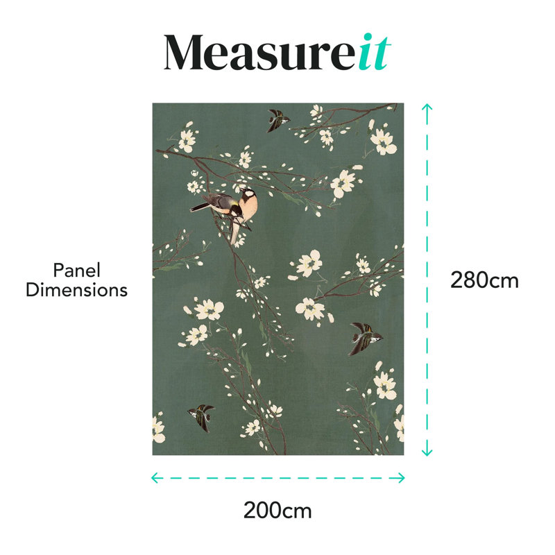 Superfresco Easy Birds & Blossom Print To Order Mural, 200cm L x 280cm W, Dark Green