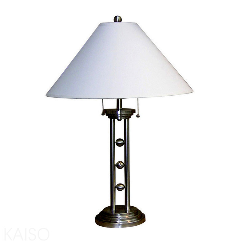 Lampe de table 27 "en métal argenté" avec finition argentée et abat-jour en lin blanc