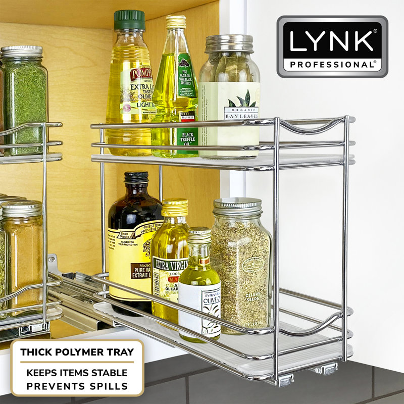 Chrome Double Tier Pull Out Spice Rack Organizer